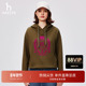 Hazzys哈吉斯女士春秋连帽宽松卫衣logo图案长袖 套头T恤上衣