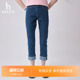 蓝色通勤休闲九分裤 女春秋季 直筒翻边牛仔裤 Hazzys哈吉斯时尚