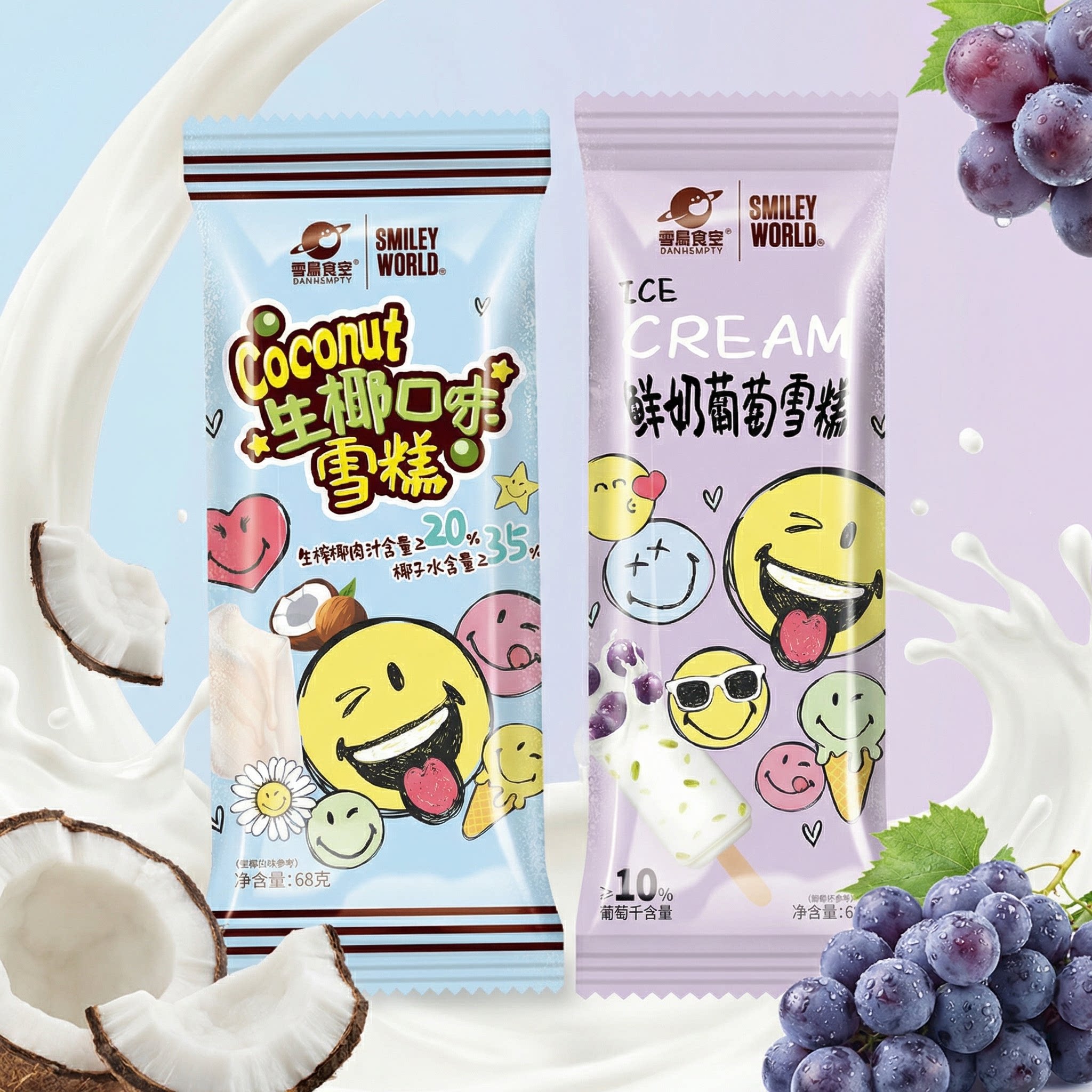 新品零晨食空生椰味鲜奶葡萄味68g冰淇淋雪糕包邮