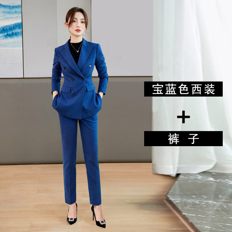 로얄 블루 정장 여성 정장 작업복 두꺼운 전문 기질 고급 정장 판매 컨설턴트 작업복 가을 겨울