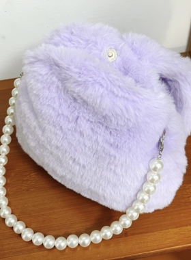 新品特价 紫色小兔子毛绒包包 手提包小巧毛绒兔兔玩偶卡通小包