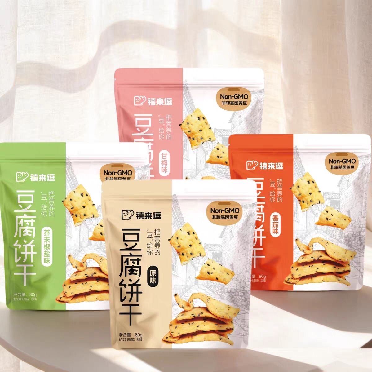 临期特价 禧来逗 豆腐饼干原味芥末椒盐味150g下午茶酥脆小零食