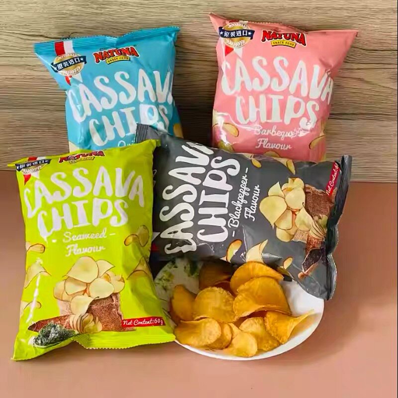 临期特价 印尼进口NATUNA呐嘟娜木薯片60g海苔味原味烧烤休闲零食