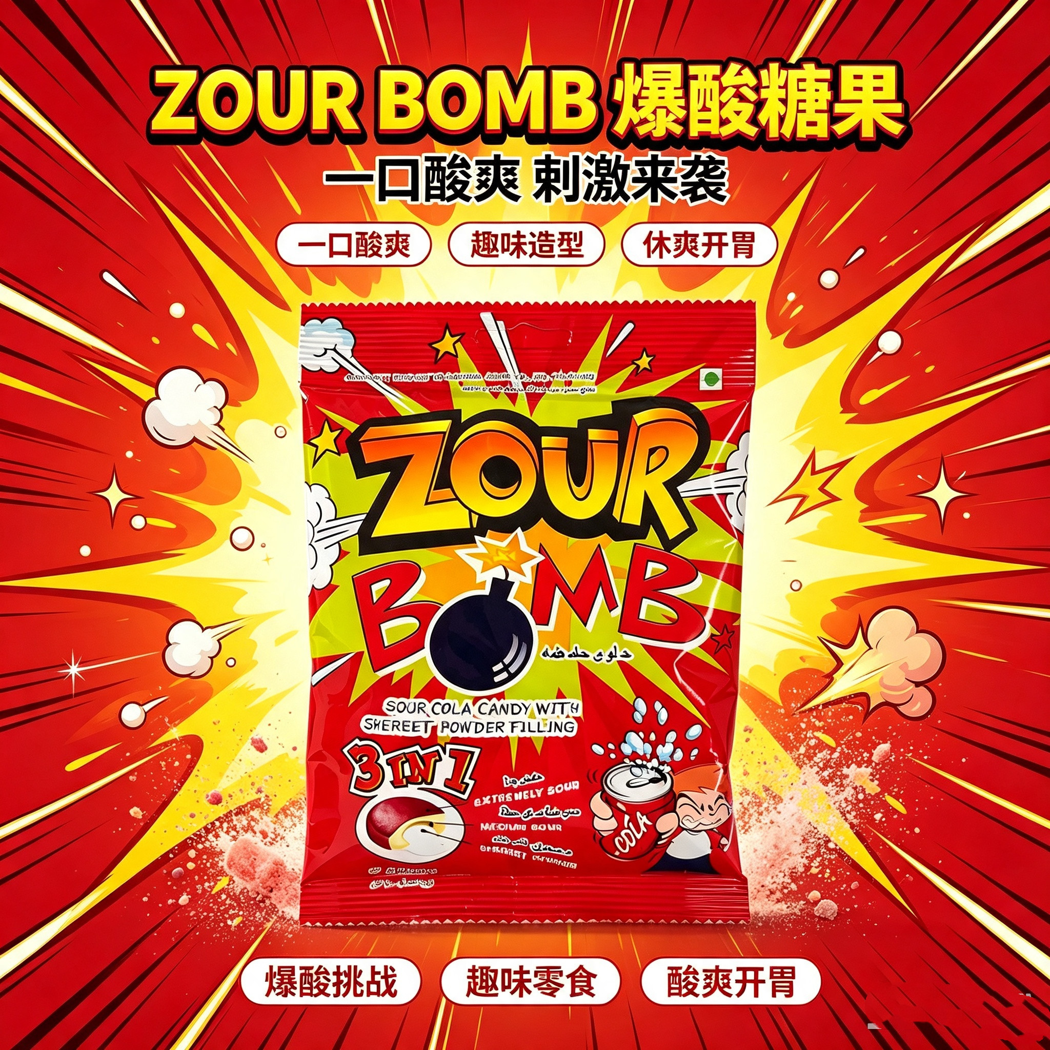 临期特价泰国进口酸酸糖夹心糖爆可乐味110g袋装糖果休闲聚会零食