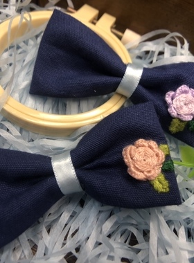 【木木子】纯手工刺绣蝴蝶结发夹花朵发卡发绳原创可定制鸭嘴夹