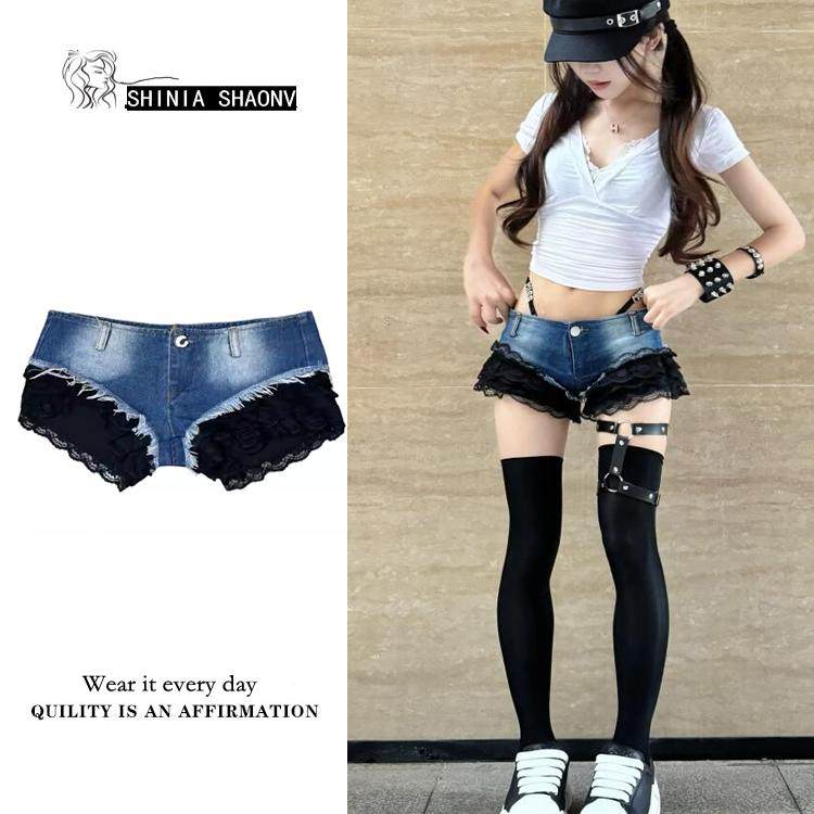 y2k美式酷辣亚比穿搭超短牛仔裤子女独特超好看短裤蕾丝外穿热裤,女装/女士精品,大码裤装,淘宝优惠券,粉丝福利购,淘宝优惠卷