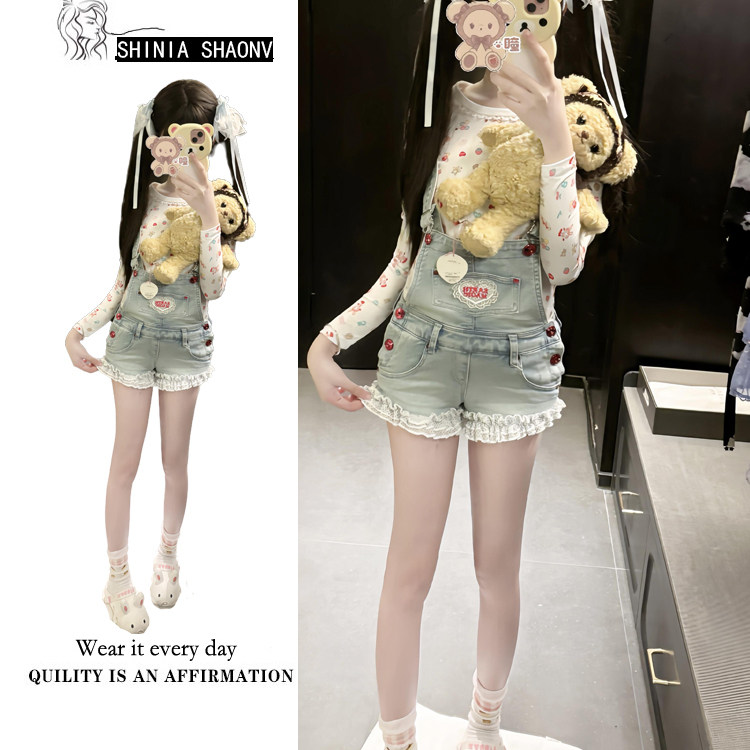 y2k亚文化蕾丝荷叶边背带短裤