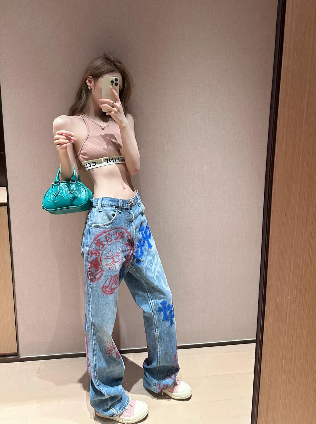 直筒常规美式复古高腰长裤