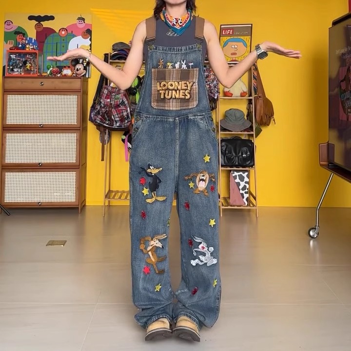 背带裤长裤常规牛仔布2025