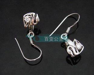 DIY耳环配件 S925纯银镀白金带锆钻单钻小天鹅耳钩耳环天鹅带夹扣,饰品/流行首饰/时尚饰品新,扣,淘宝优惠券,粉丝福利购,淘宝优惠卷