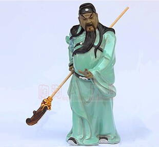 陶瓷工艺品石湾公仔家居装饰品酒柜桌面摆件忠义神勇绿衣关公促销