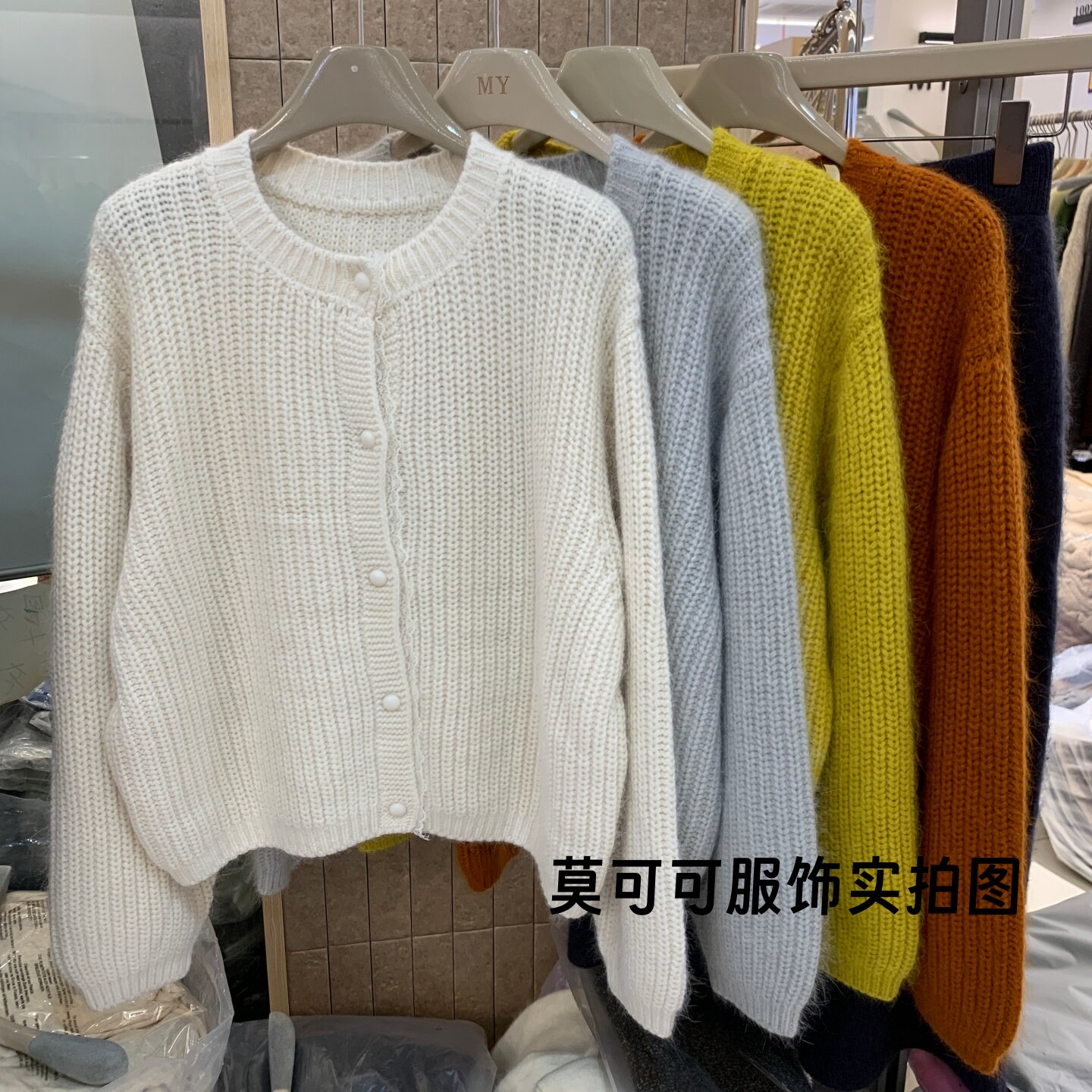 通勤简约蕾丝排扣针织开衫女