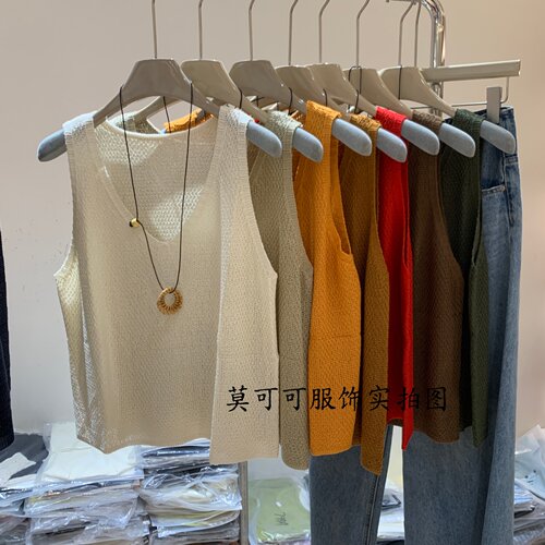 简约V领针织吊带背心女外穿显瘦