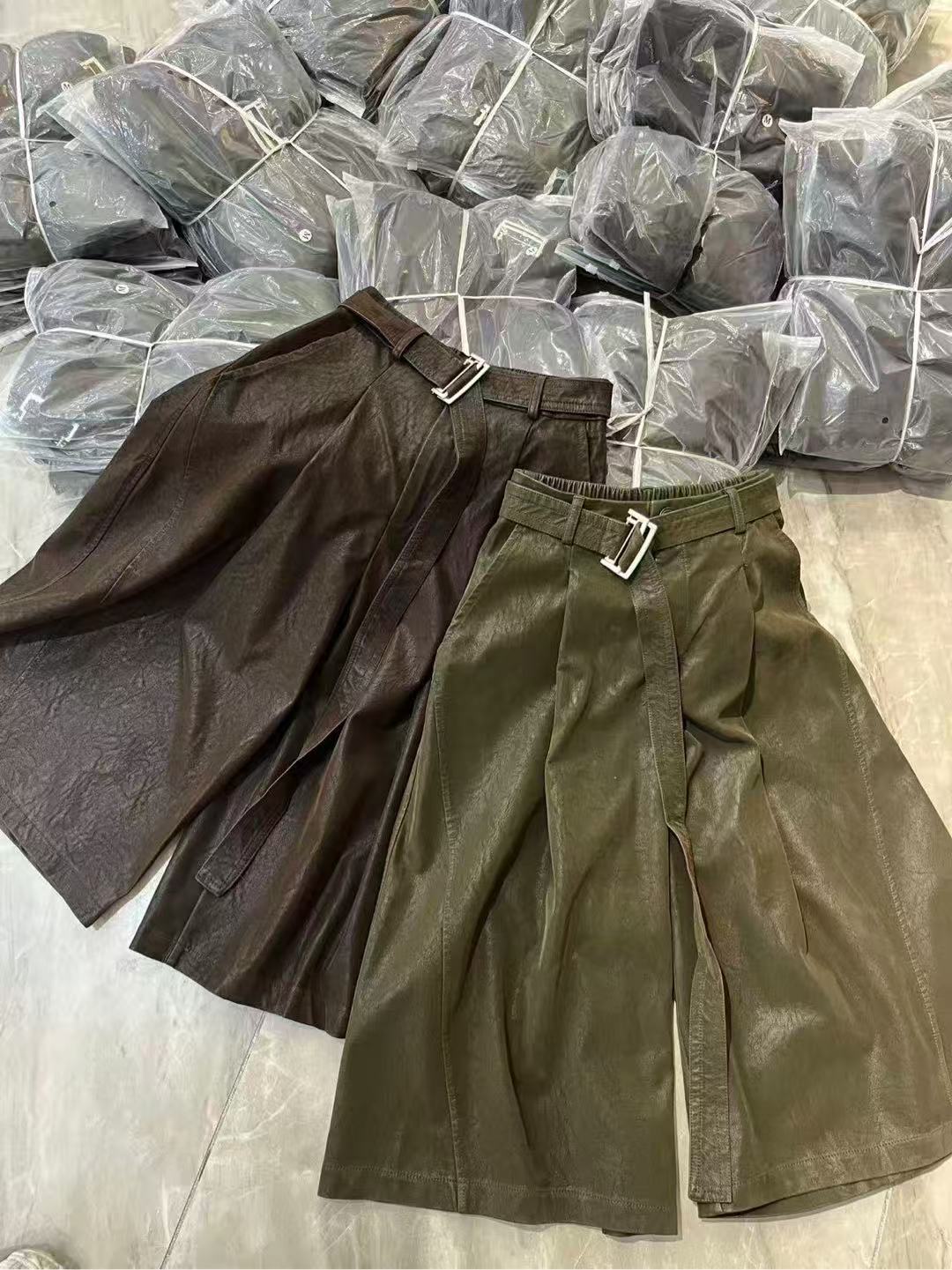 腰带七分皮裤女秋季新款宽松显瘦洋气百搭直筒裤阔腿裤G图片