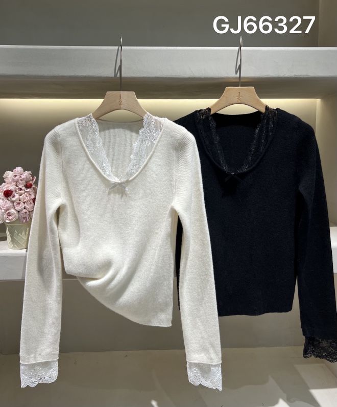 韩系新款设计感V领蝴蝶结针织衫