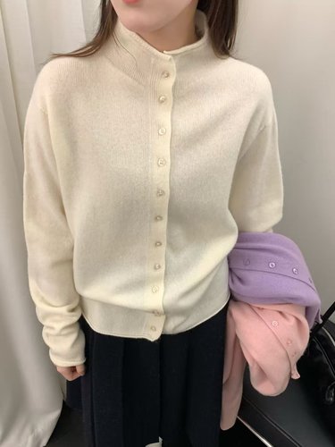 韩系新款半高领单排扣针织衫毛衣