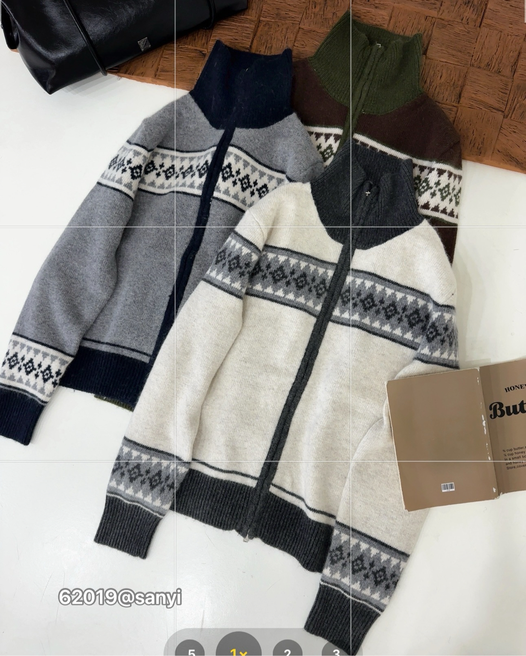 韩系新款复古提花双拉链针织开衫女软糯洋气百搭毛衣外套M62019