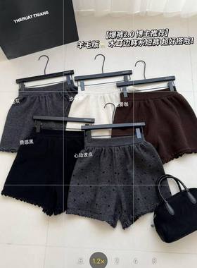 韩系新款木耳边花苞短裤女软糯洋气百搭慵懒风休闲裤针织裤25207