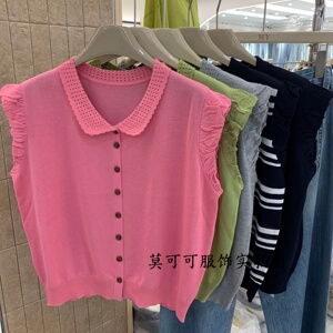 夏季韩系镂空娃娃领显瘦针织衫女