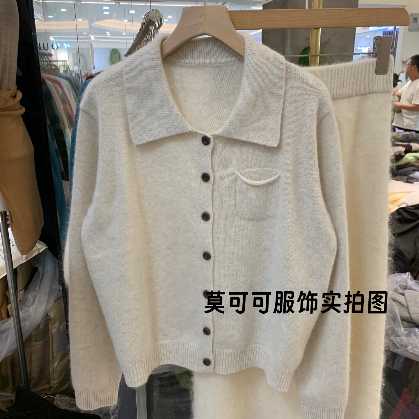 韩系简约polo领单边口袋针织开衫女排扣日常穿搭毛衣外套上衣3316