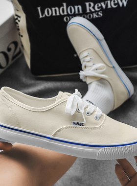 米蓝色复古帆布鞋男2025新款男鞋子布鞋夏季透气百搭情侣休闲板鞋