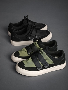 小众鞋子男百搭潮鞋黑色布鞋男款韩版魔术贴懒人鞋一脚蹬帆布鞋男