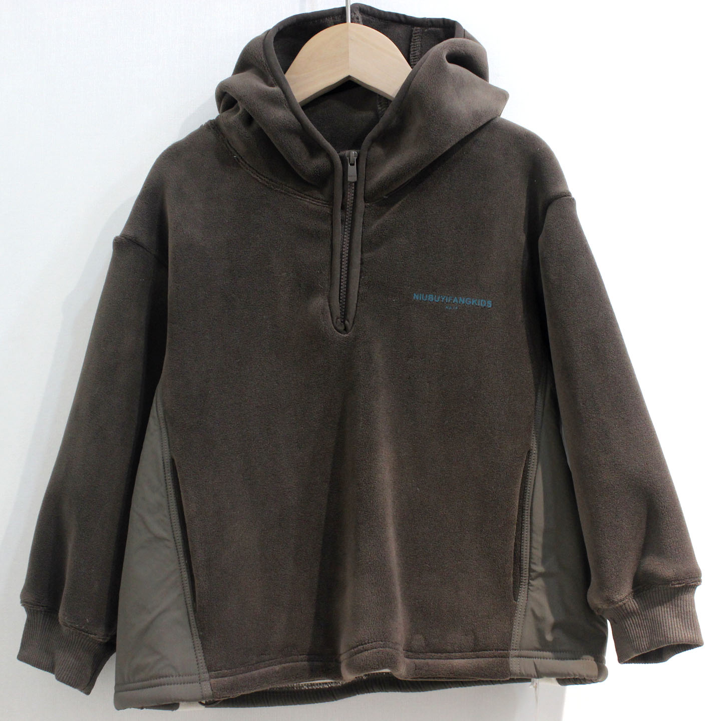 童装儿童2025冬季男孩咖色带帽拼接卫衣学生加绒绒衫100-160潮酷