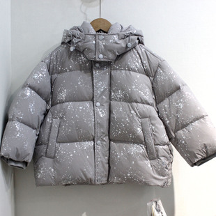童装男女孩洋气个性带帽羽绒服学生中大童银灰色90白鸭绒110-170