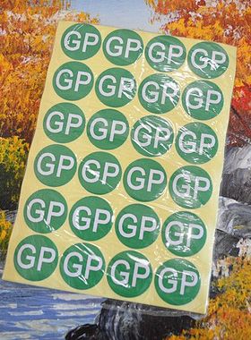 GP圆形不干胶贴纸 GP绿色标签纸 GP环保标签贴纸 30mm绿底白字贴