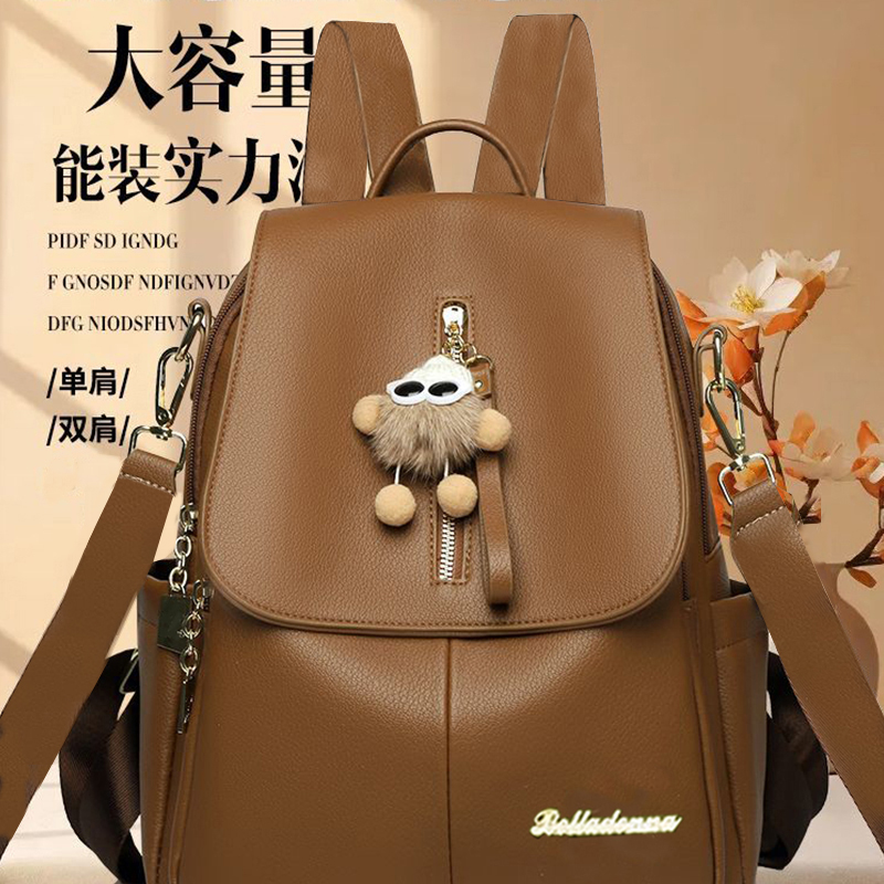 英伦风pu皮双肩包女2025新款大容量旅行背包轻便日常通勤包