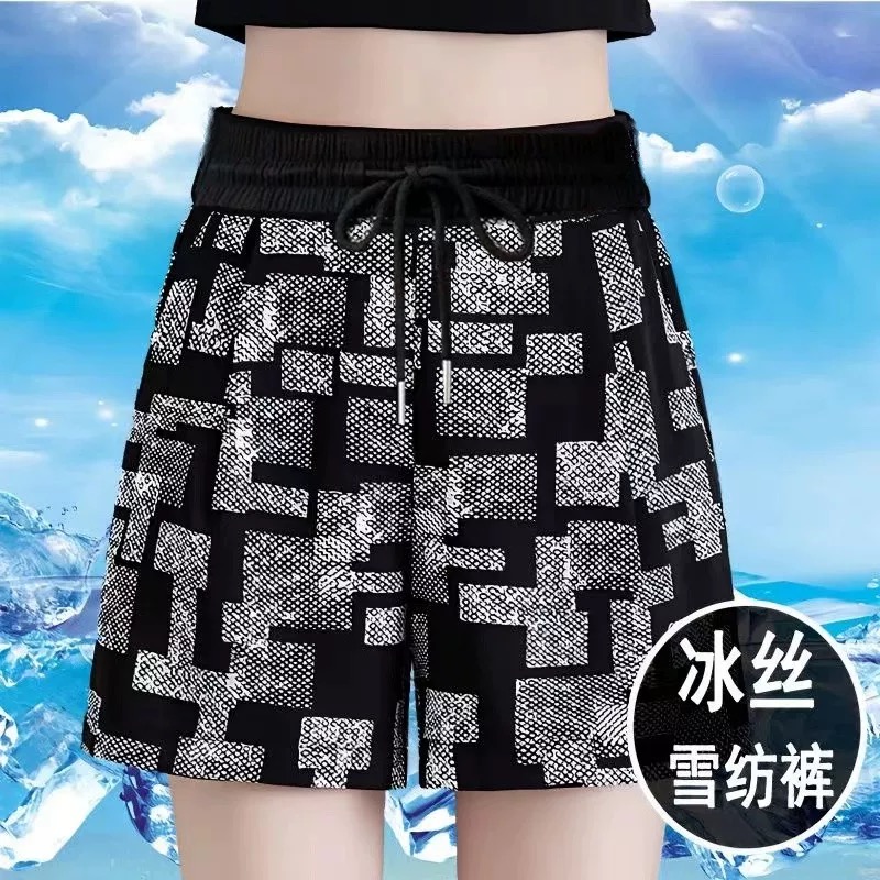 清仓女士短裤冰丝外穿印花