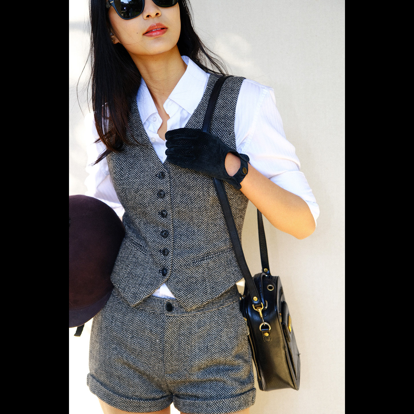 LISAYU羊毛呢子西装马甲短裤两件套装衬衣复古西服背心衬衣三件套