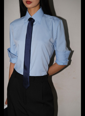 原创白色衬衣黑色领带男朋友衬衫中腰阔腿裤直筒长裤两件套