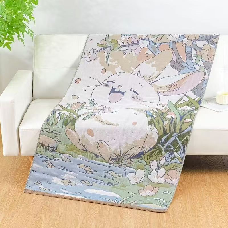 桃花兔-白底纱布浴巾80*160cm