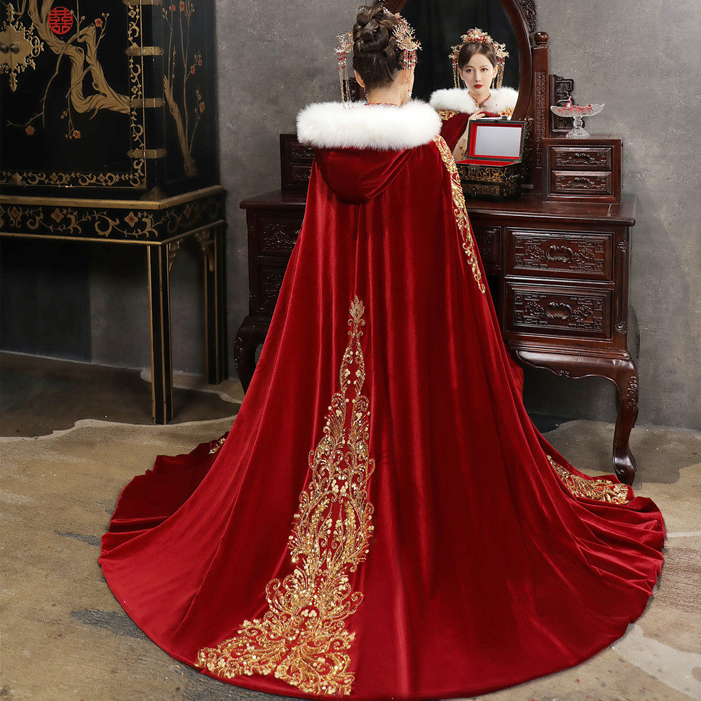 2023新款中式秀禾服披风新娘结婚披肩外搭加厚保暖汉服大毛领斗篷,女装/女士精品,秀禾服,淘宝优惠券,粉丝福利购,淘宝优惠卷