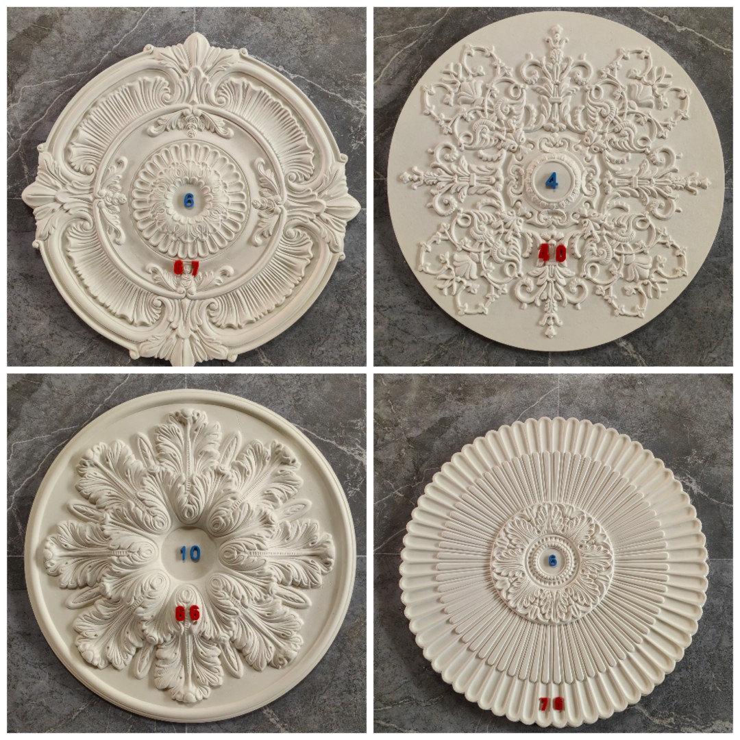 欧式石膏灯盘吊顶灯池装饰材料天花板造型石膏线圆形雕花灯座现货