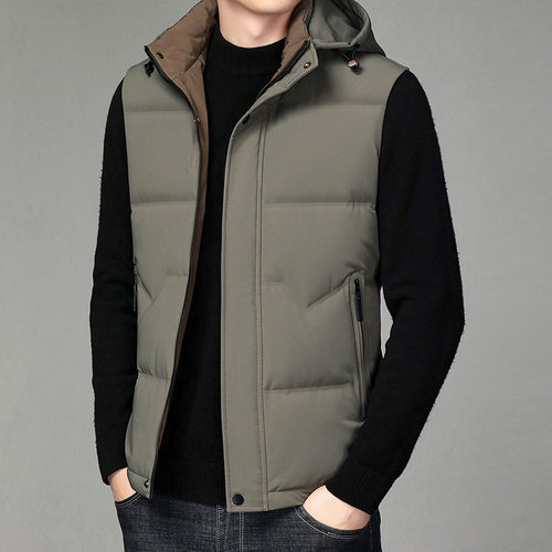 羽绒服马甲男士外穿2025秋冬季新款中青年连帽加厚保暖白鸭绒外套