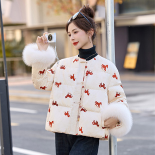 新中式羽绒服2025冬季新款气质国风羽绒外套配真狐狸袖毛RS2859