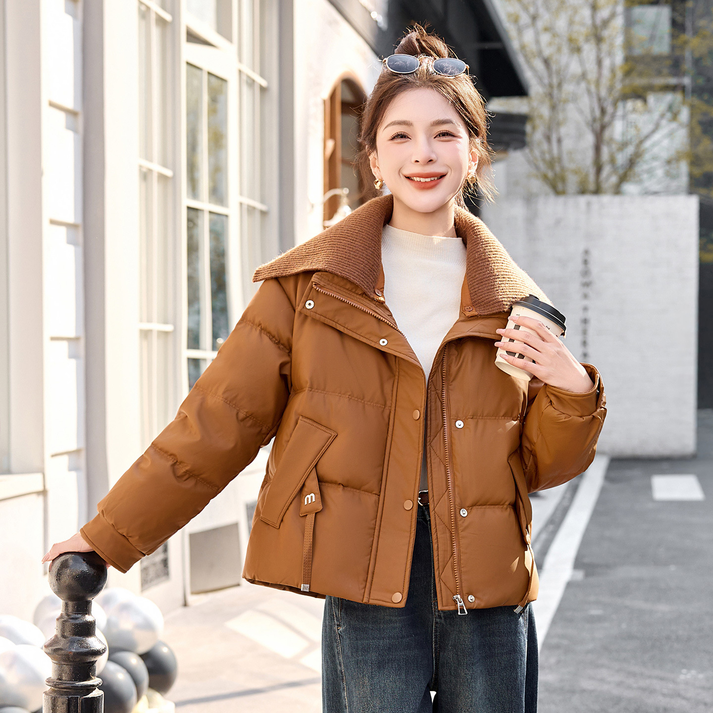 2025冬季新款宽松休闲显瘦白鸭绒外套可拆卸领时尚羽绒服女YB8989