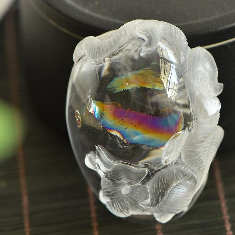 白阿塞七彩光天然白水晶九尾狐 俏皮妩媚月亮狐狸 定制你喜欢样子