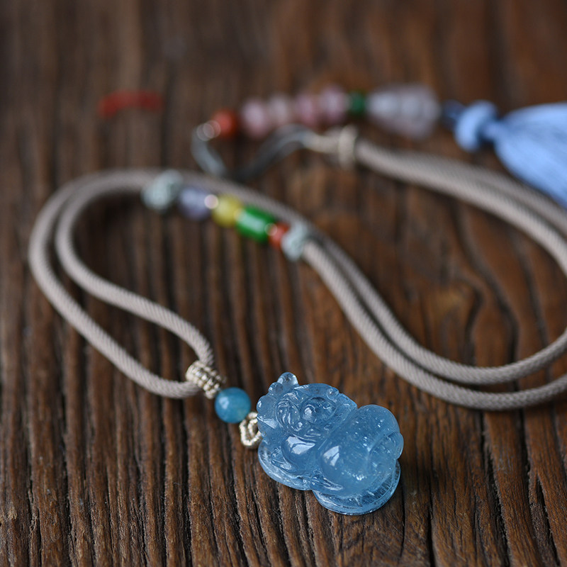 海蓝宝貔貅男女款手链搭配饰配件 吊坠挂件大小可选 海洋蓝色