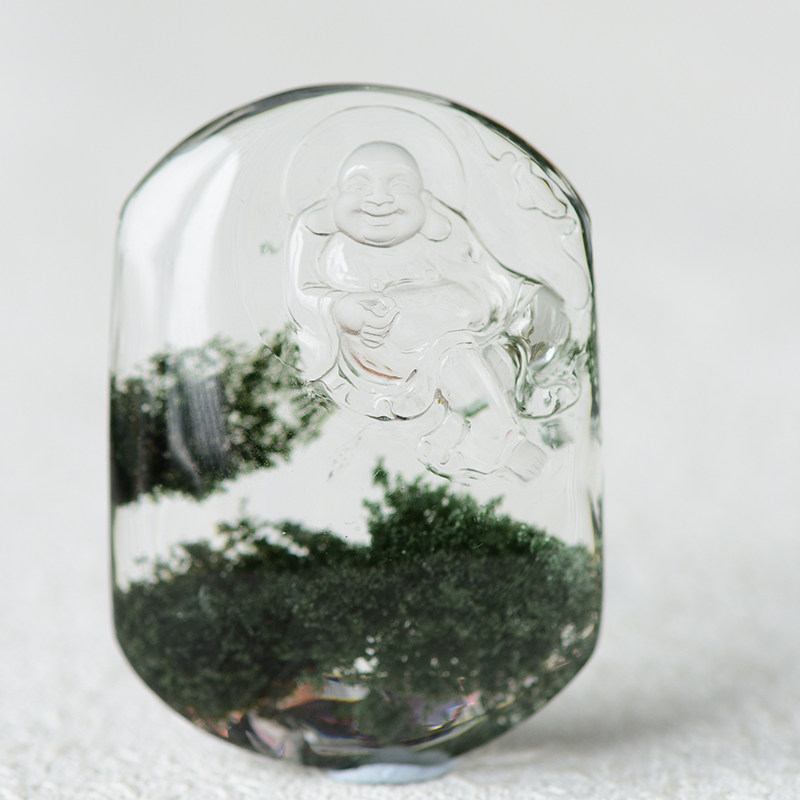 绿幽灵弥勒佛男女款吊坠 翠绿色的千层山幽灵 仙境意境美感