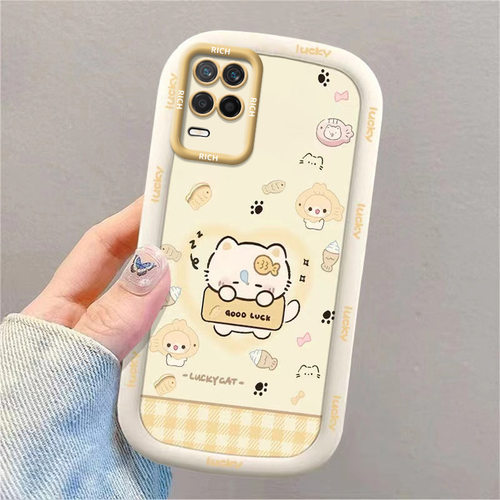 鱼小猫适用realme真我V13手机壳RMX3041卡通防摔软胶带支架保护套支架潮牌ins风补妆镜全包可爱镜子支架软壳