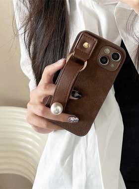 vivox90手机壳S17Pro新款y77e复古咖色腕带y76s15创意y78+轻奢y35m皮质x80小众x27vivo高级感y33s全包x60软壳