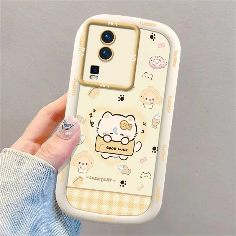 鱼小猫适用iqooNeo7se手机壳V2238A精孔卡通ins风软胶镜子支架挂绳可爱支架保护套防摔潮牌女款全包带支架潮