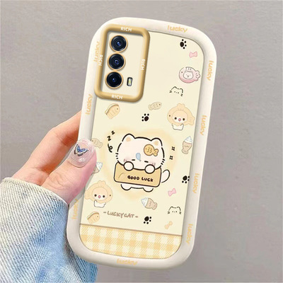 鱼小猫适用iqooNeo5se手机壳V2157A潮牌补妆镜挂绳软胶软壳ins风卡通全包防摔保护套女款带支架可爱精孔支架