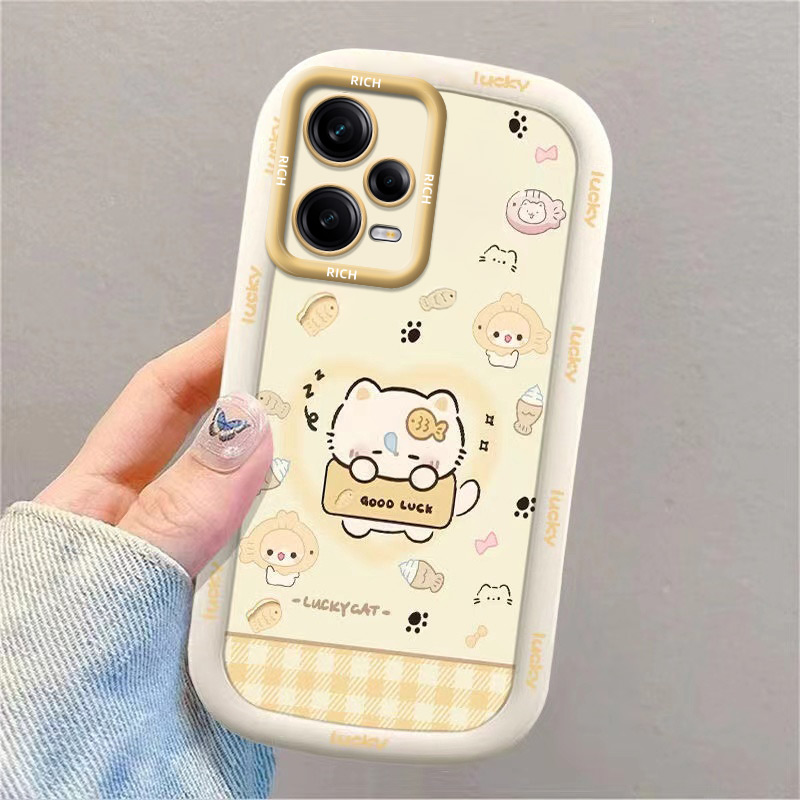 鱼小猫适用红米Note12pro+手机壳22101316UC卡通软胶精孔防摔潮牌镜子支架保护套带支架挂绳补妆镜支架可爱潮