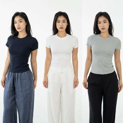 Ravehouse清凉一夏莱赛尔轻薄弹力显瘦修身紧身T恤上衣短袖