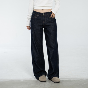 Ravehouse梨形显瘦低腰原色黑蓝高级感光泽牛仔裤长裤