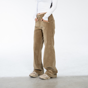 Ravehouse梨形显腿直厚实灯芯绒保暖绒底直筒裤秋冬休闲长裤